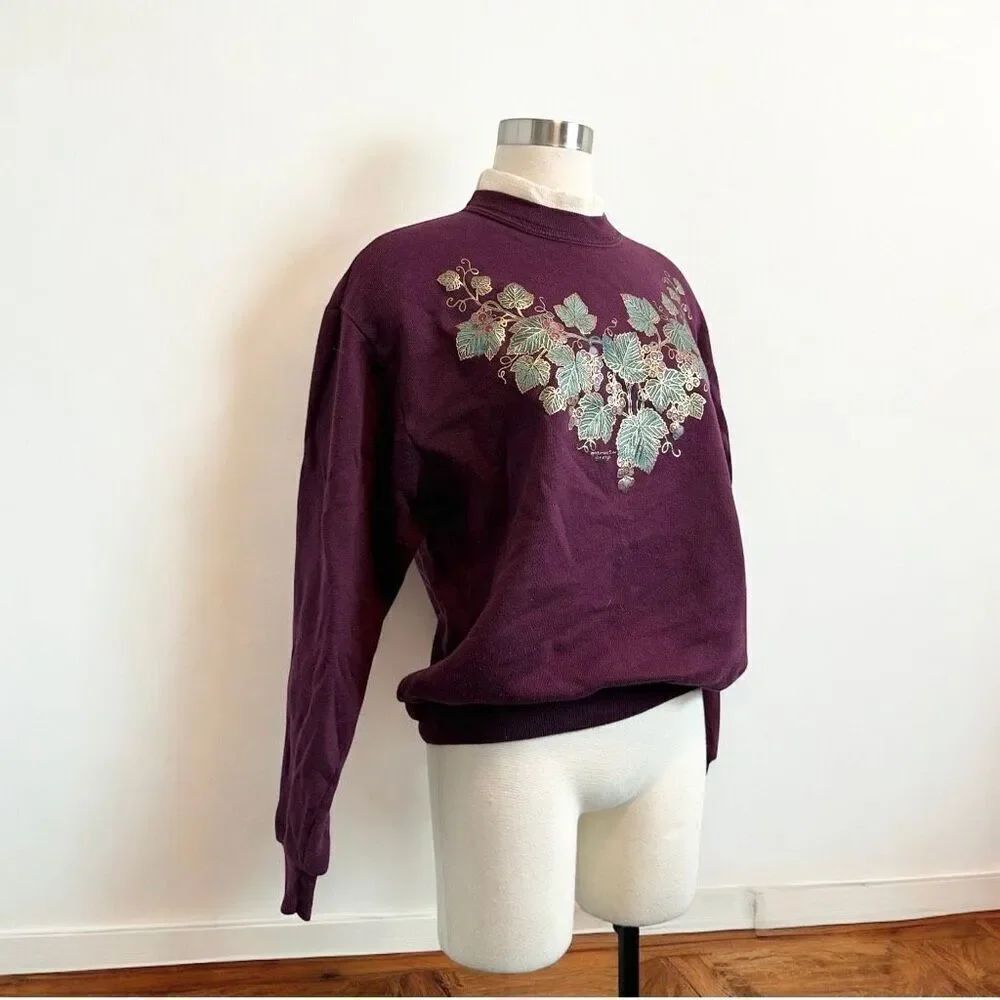 Vintage 90s Morning Sun Burgundy Eggplant Purple Grapes Puffy Fruit Medium